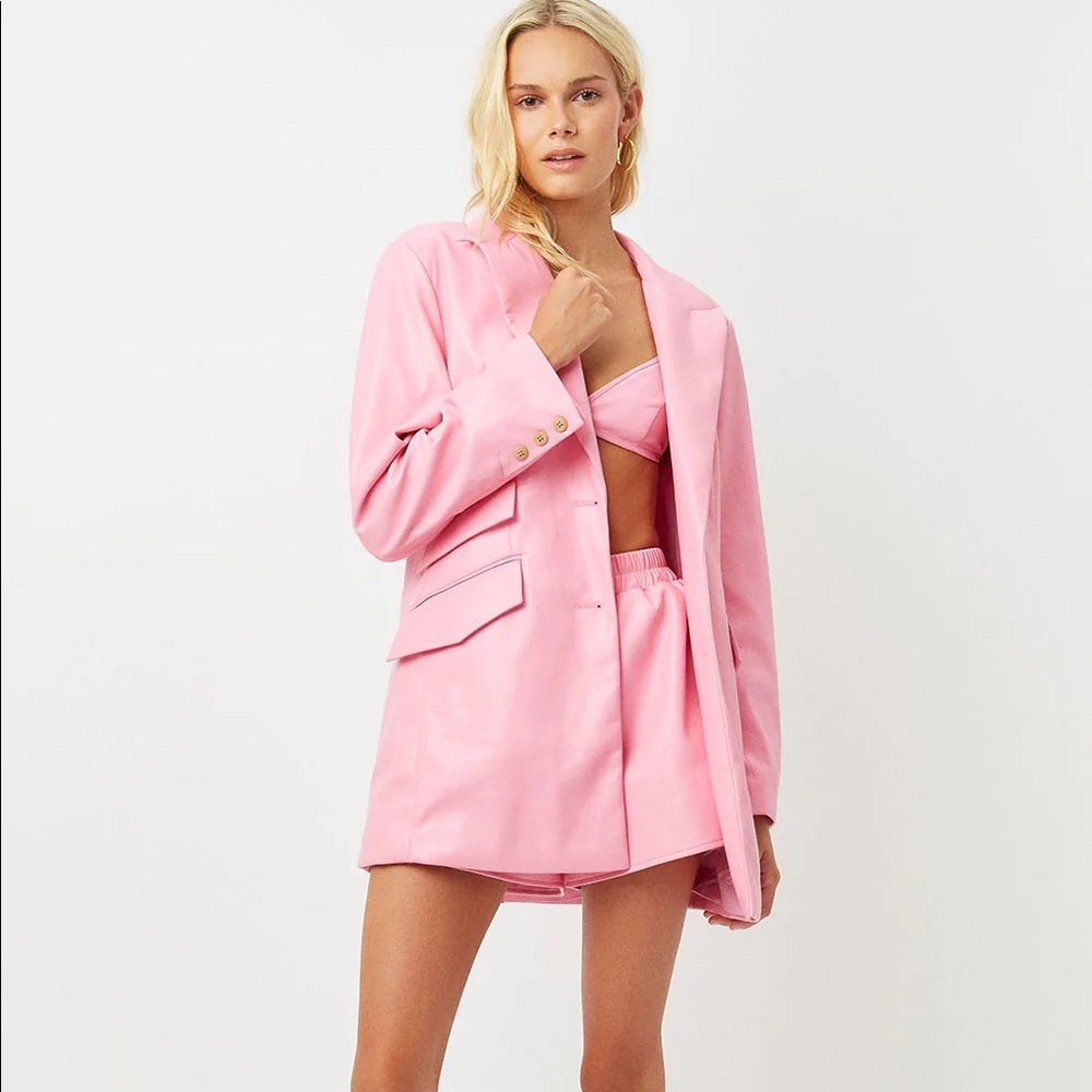 NWT SOLD-OUT Frankie’s Bikinis Diana Vegan Leather Blazer in Pink Punch